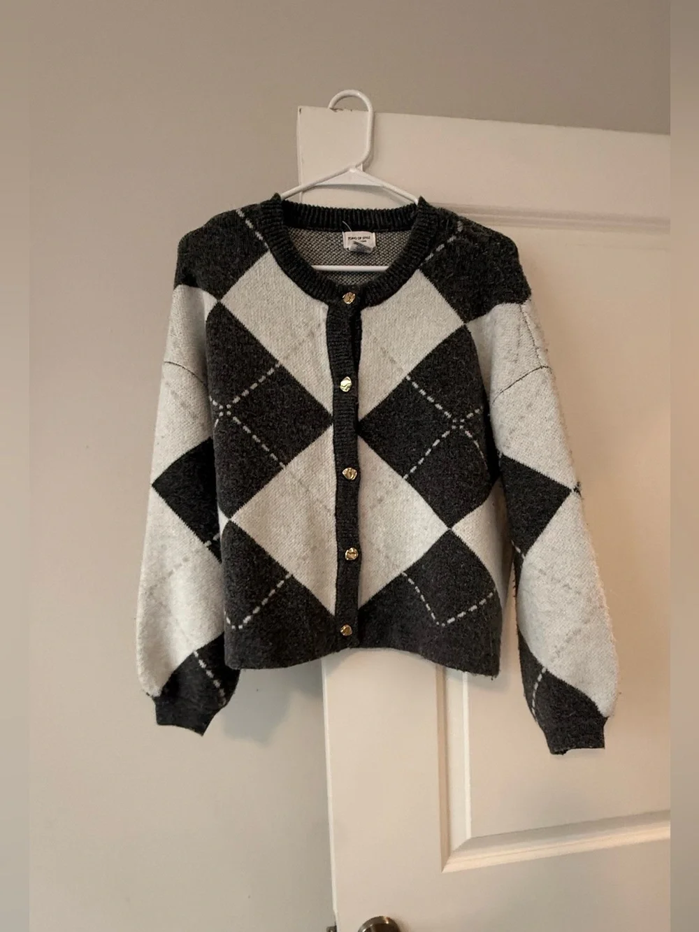 Song of Style Black & White Argyle Cropped Button Cardigan